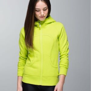 Lululemon Scuba Hoodie II Full Zip Cotton Fleece Jacket Lime Yellow‎ Pockets Top